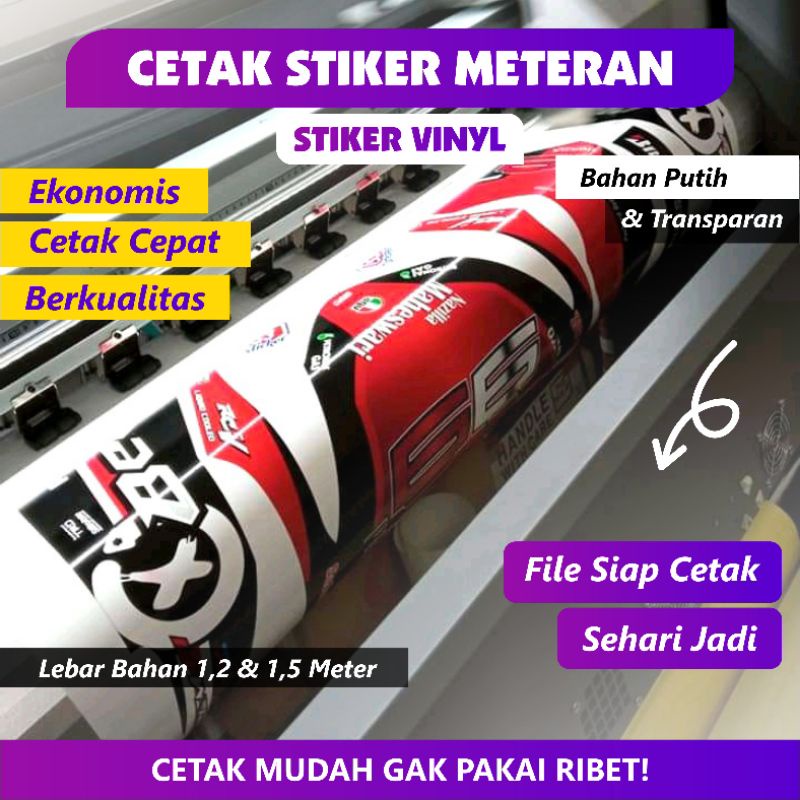 

Cetak Stiker Meteran Lebar Bahan 1,2 & 1,5 Meter | Cetak Stiker Ecosolvent | Stiker Decal Meteran