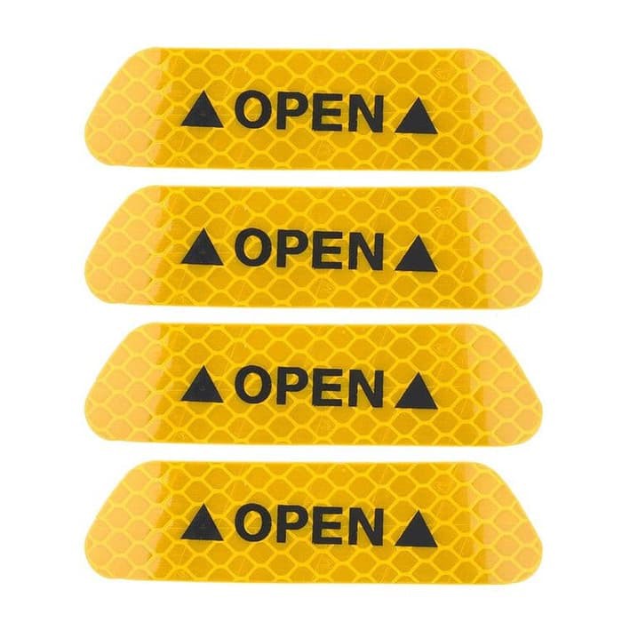 4Pcs Yellow Sticker Reflective Stiker Mobil Pintu Open Pantul Kuning