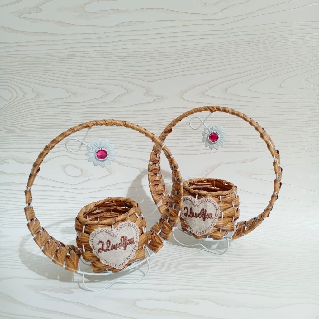 Flowery Bee - Vas Bunga Ring Besi Anyam Bentuk Bulat Vas Meja Vas Gantung Tanaman Bunga Dekorasi Ter