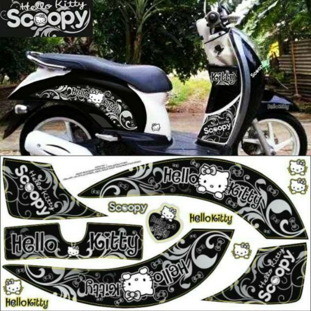 Stiker Scoopy Carbu Hello Kitty Black White Shopee Indonesia