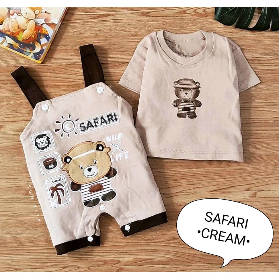 Klik Mds Overall Anak Bayi Laki-laki Motif Car Baby Dan Safari Estimasi Usia 3-12 Bulan-SAFARI CREAM