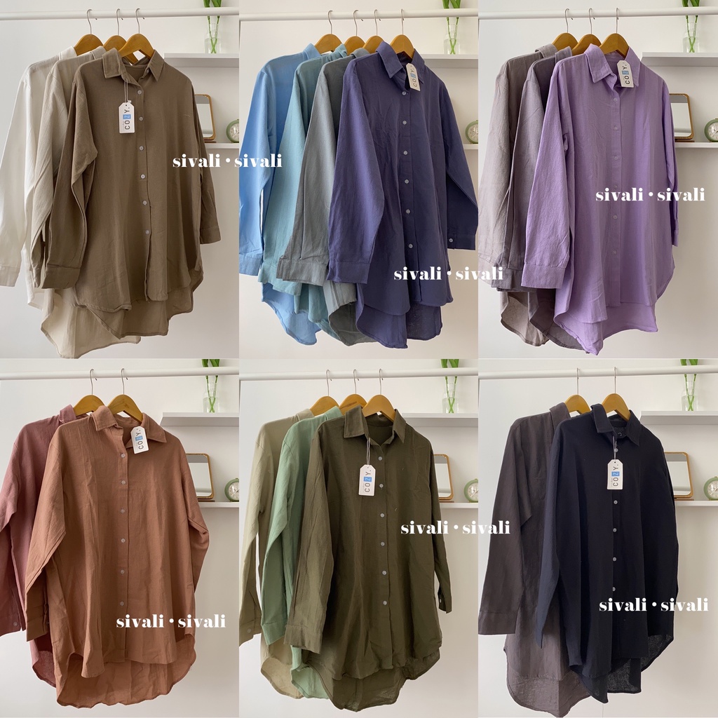 SIVALI Kemeja Oversize Linen Wanita 990 - Linen Shirt - Atasan Wanita Lengan Panjang