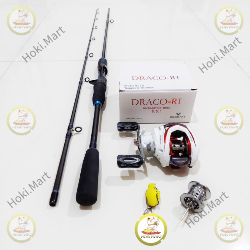 joran set oncak zodiac + reel draco ri ( bc / bait casting ) free soft frog