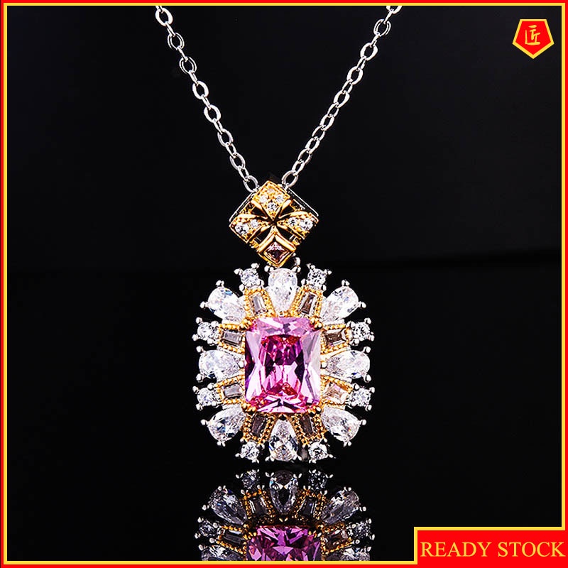 [Ready Stock]Pink Diamond Necklace Women's 18K Gold Luxury Micro Inlaid Pendant Exquisite