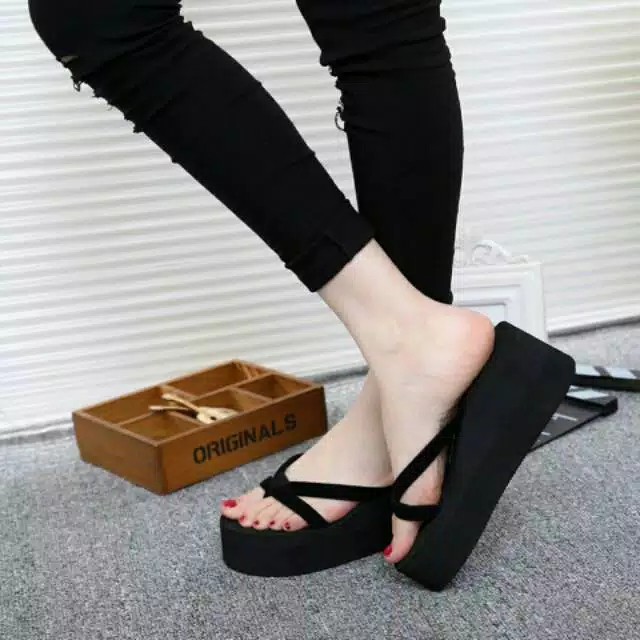 Sendal Wanita Wedges Spon Silang Simple [ SLp-01 ]