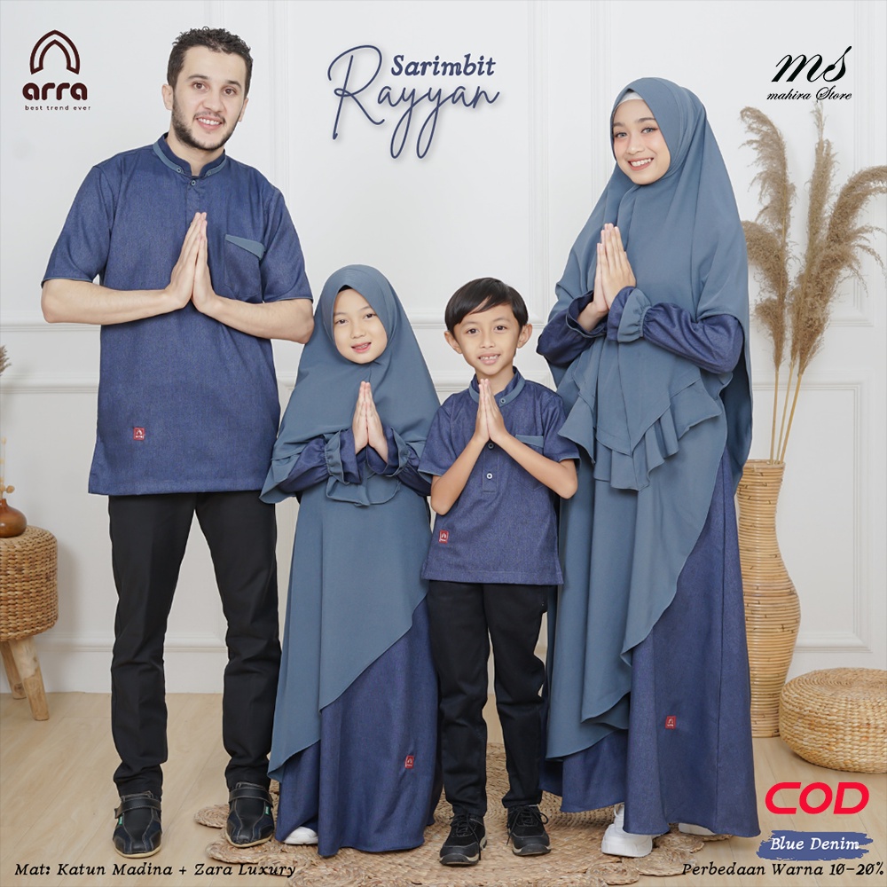 Baju Gamis Sarimbit Rayyan Seragaman Couple Cople Kopel Copel Pasangan Keluarga Muslim Kerudung Jilb