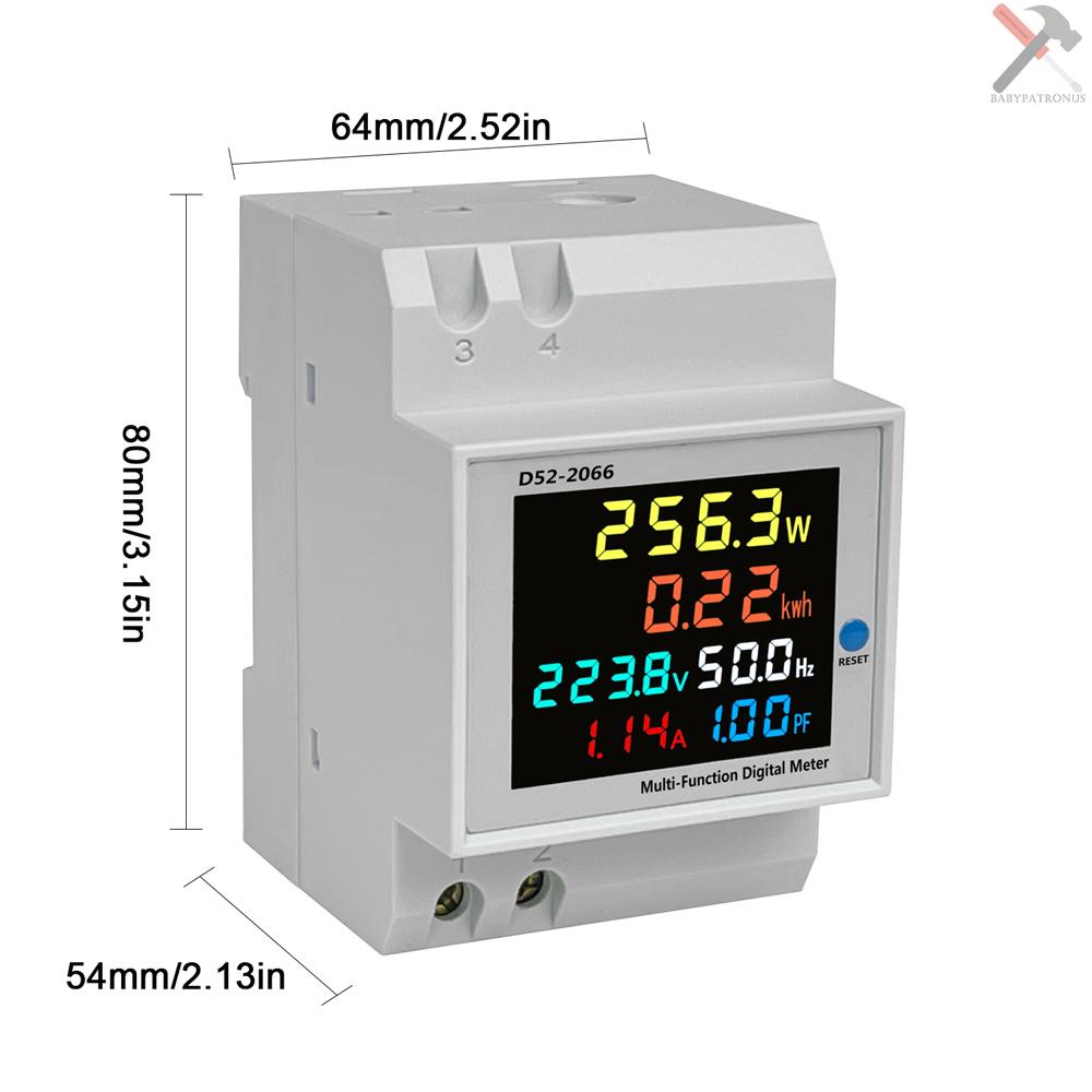 D52-2066 DIN-Rail Meteran Multifungsi Display LCD Warna-Warni Power Frequency