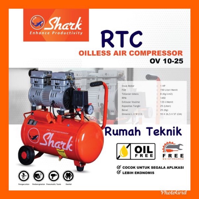 Kompresor silent tanpa oli shark lakoni fresco izumi portable 1 hp