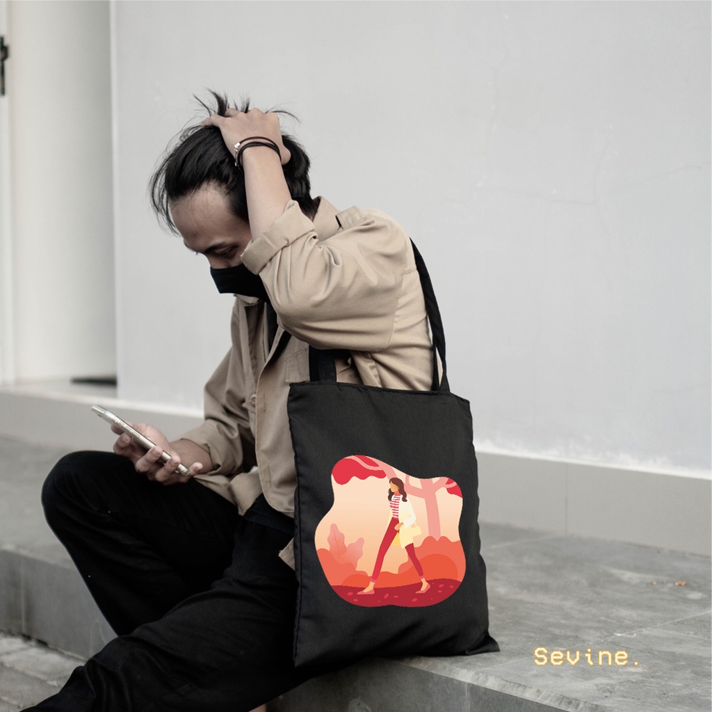 Sevine Totebag Tas Wanita Tote bag Resleting Cetak Girl Black Series - CG2