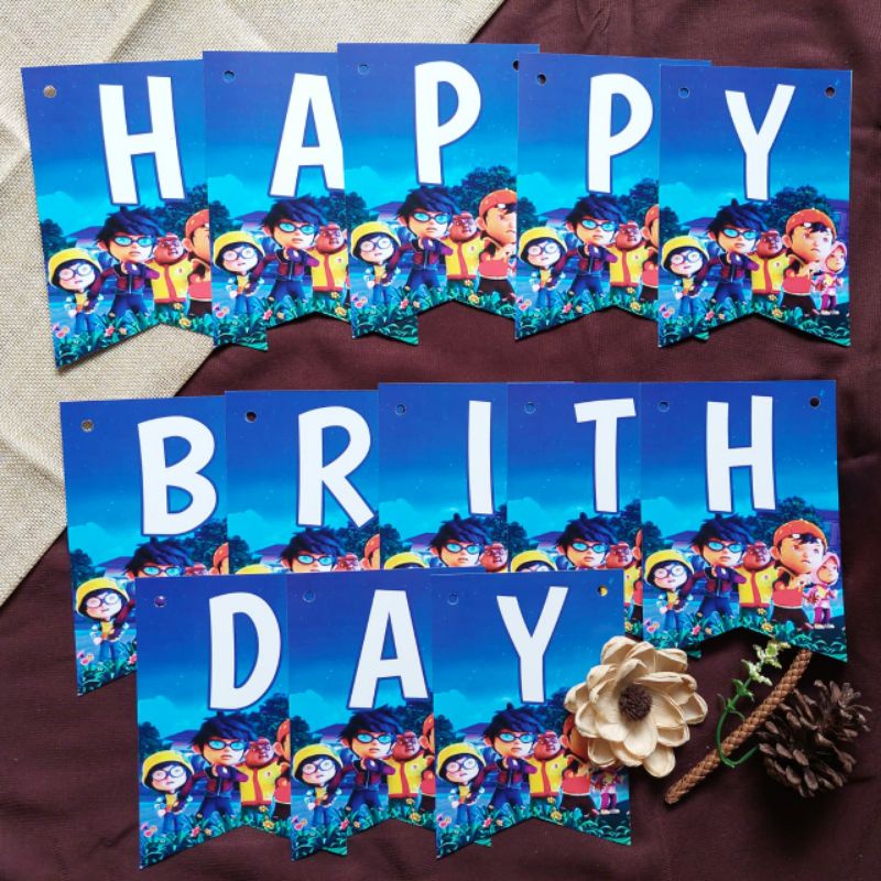 Bunting Flag Karakter Boboiboy Happy Birthday 1 set / Banner dekorasi ulang tahun Anak
