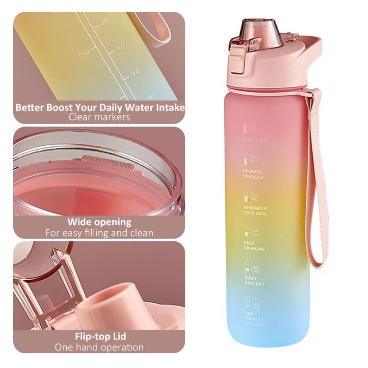 MARKASSHOP66--BOTOL MINUM PASTEL 1 LITER / BOTOL MINUM 1 LITER / DRINK REMINDER / BOTOL RAINBOW/ GRADASI TRITAN 1L