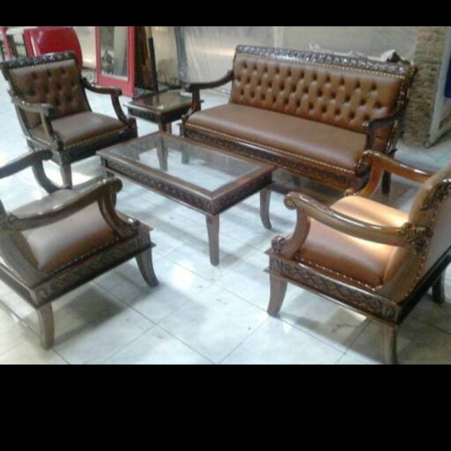 1 set kursi meja tamu antik jepara brawn