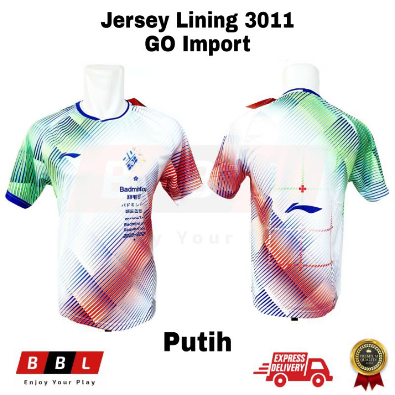Kaos Badminton Lining 3011 Putih GO Import / kaos bulutangkis Lining murah / baju badminton murah