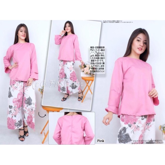ORIGINAL  SETELAN KULOT ASIFA PINK BLOUSE SOFT PINK FLAT TERBARU