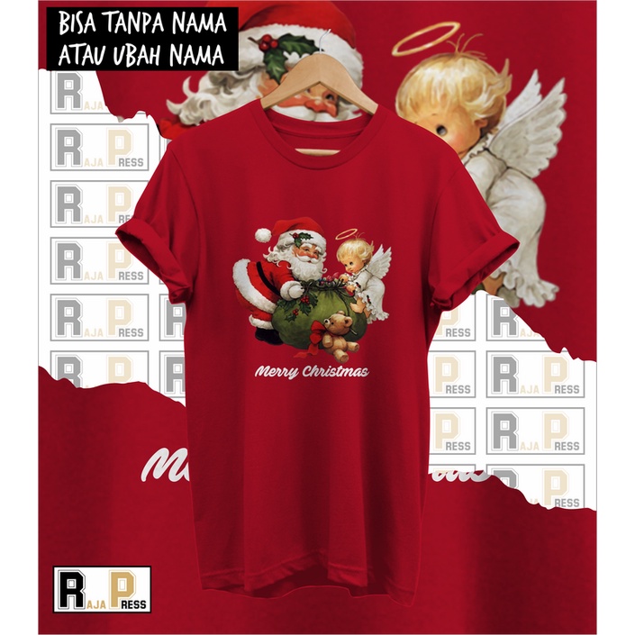 KAOS NATAL BAJU NATAL SANTA DAN MALAIKAT KECIL MERRY CHRISTMAS KATUNCOMBED 30S