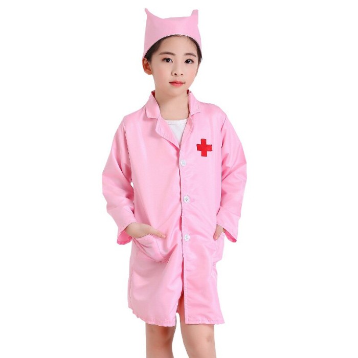 Baju Dokter Anak Perempuan Warna Pink Import Kostum Profesi Suster Set Costume Karnaval Perawat Cilik