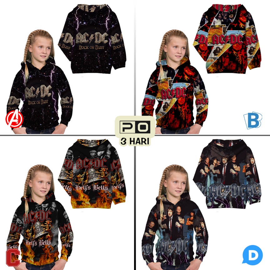 Jaket Hoodie ACDC BAND SKU-7434105931922 AC DC Rock Band Hoodie Anak Bahan Polyester Casual Unisex H