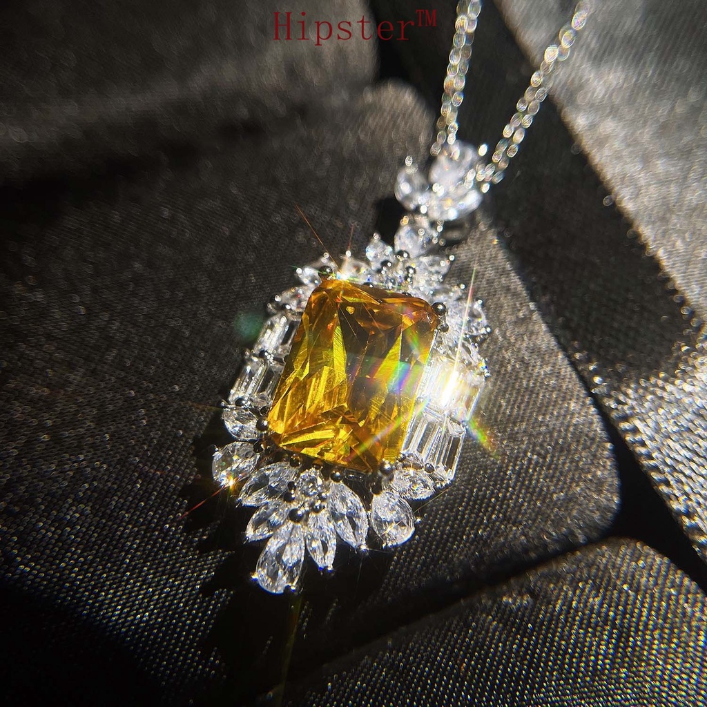 New Hot Sale Fashion Micro Inlay Full Diamond Natural Citrine Necklace