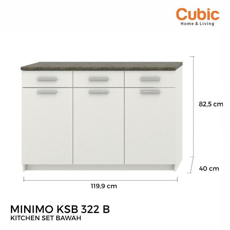 Cubic Kitchen Set Minimalis 3 Pintu / Rak Bawah Dapur / MINIMO KSB 322 B - Putih Glossy
