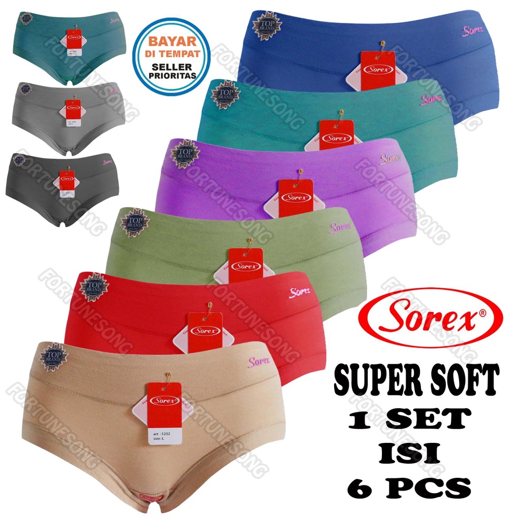 SOREX Premium Series - 6 Pcs Celana Dalam Wanita Super Soft Sorex 1232 Katun PREMIUM SOREX / CD Wani