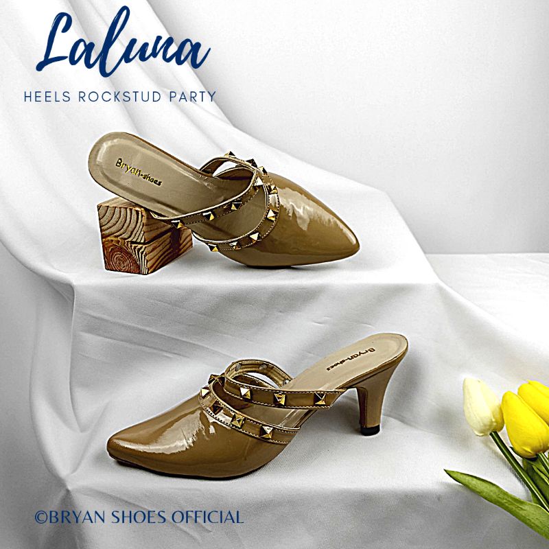 Bryan Laluna Heels RockStude Cross Silang Pesta 5cm Mules Hak Runcing Jumbo BigSize 36-40 41 42 43