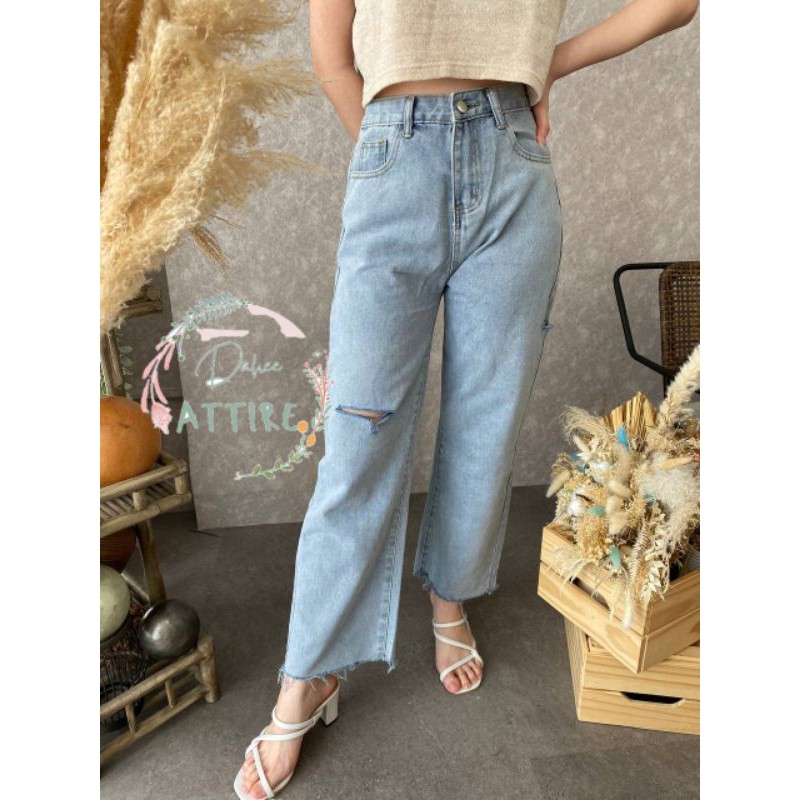  Celana  Jeans  Wanita Ripped Jeans  Sobek Korean Highwaist 