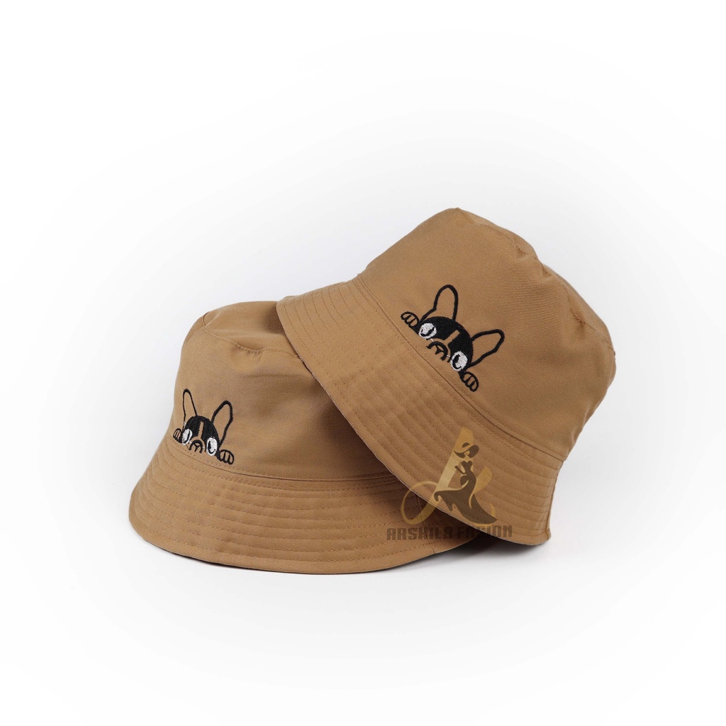 Topi Bucket Dewasa Perempuan Motif Bordir Dog