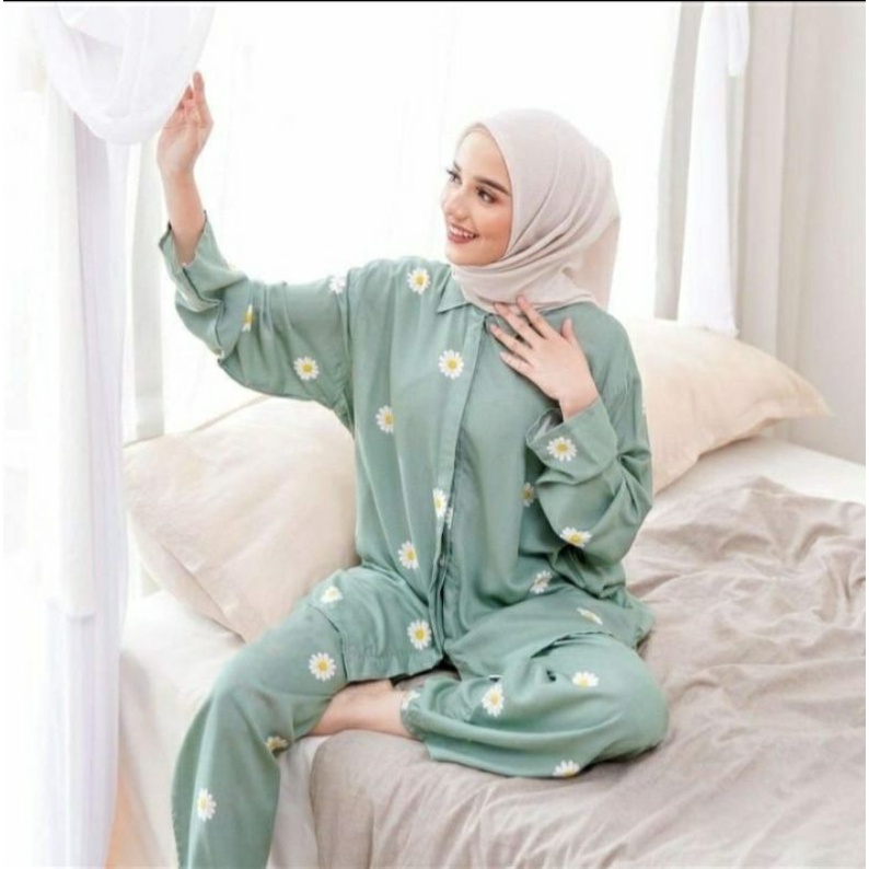 SETELAN PIYAMA WANITA PREMIUM HIGH QUALITY // LD 100 - 110 ONE SET RAYON MOTIF BARU // SET RAYON-Andin set