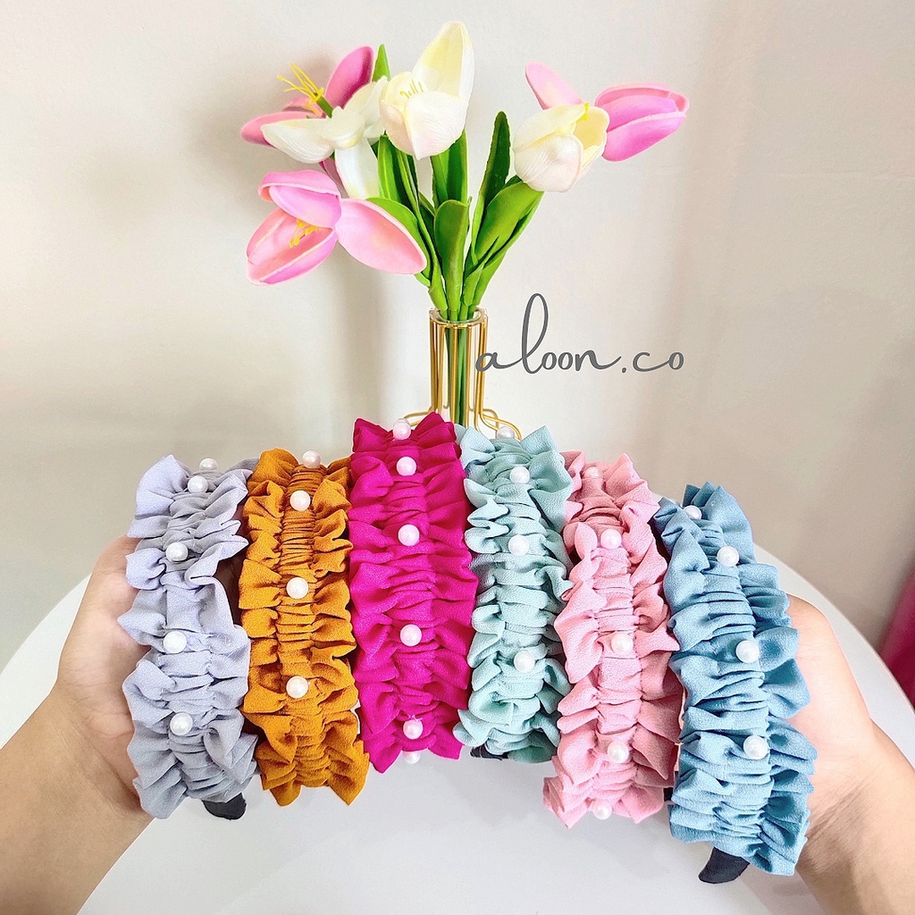 Bando Nagita Ruffle Mutiara – Bandana Korea Bando Viral – Bando Scrunchie Korea