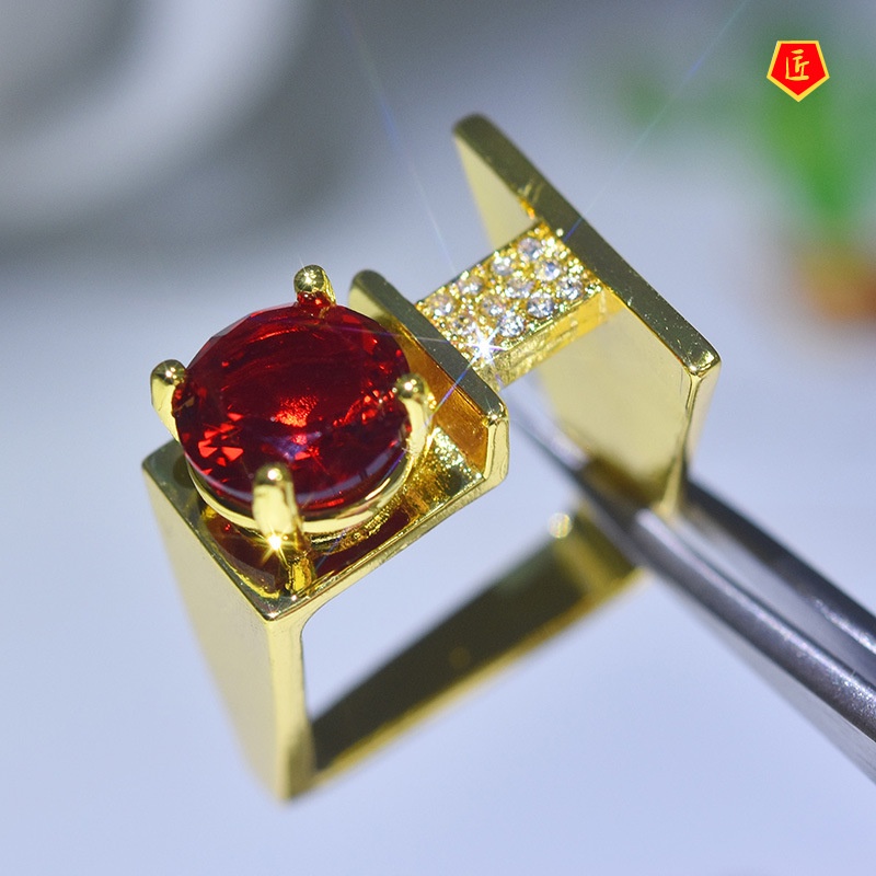 [Ready Stock]Fashion Ruby Creative Geometric Diamond Ring