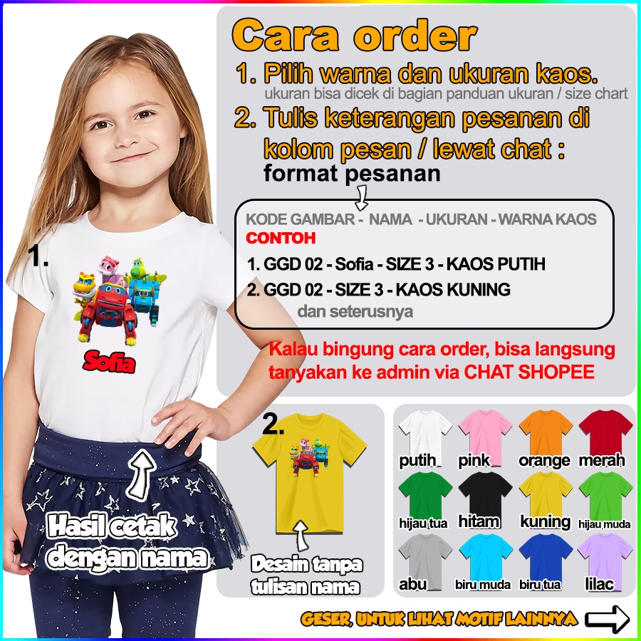 [FREE NAMA!!] Baju Kaos ANAK DAN DEWASA GOGODINO GO GO DINO BANYAK MOTIF