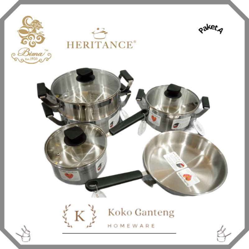 Bima Heritance Classic Set 4 in 1 Kado Set Panci Stainless Tutup Kaca Panci Induksi