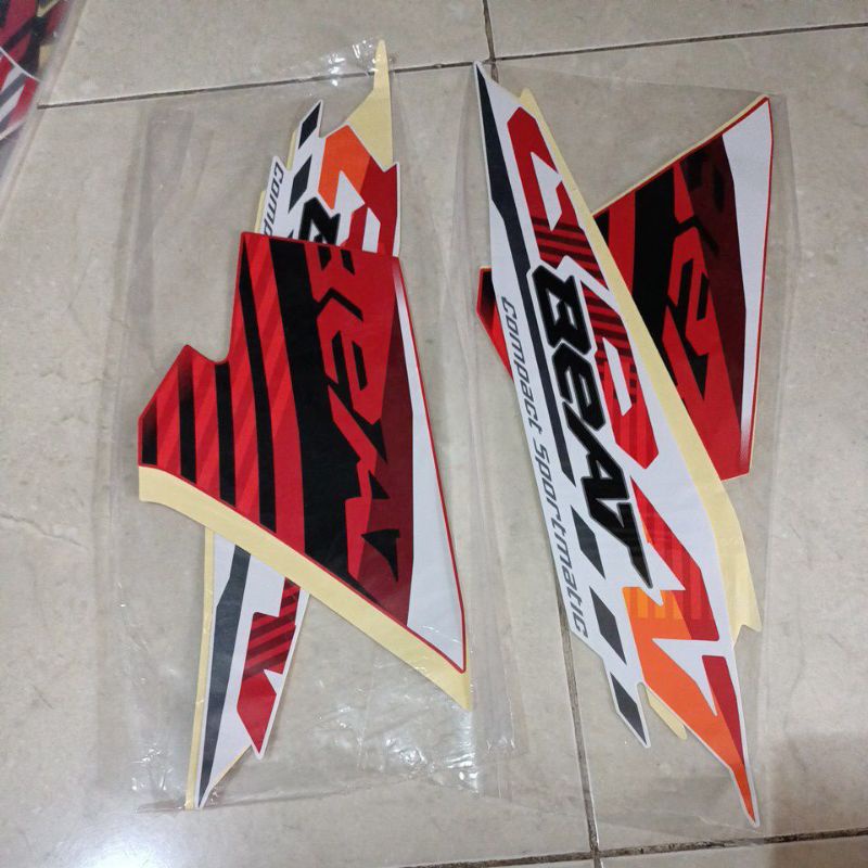 striping stiker les body Honda beat 2022 putih merah bahan original