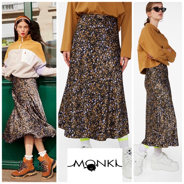 MONKI SATIN MIDI SKIRT - TERRAZZO PATERN