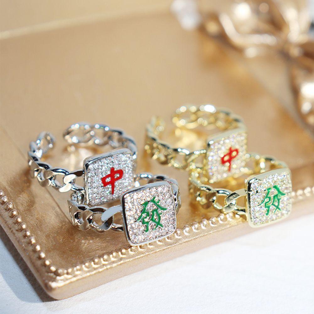 Preva Mahjong Elemen Cincin Perhiasan Aksesoris Berlian Imitasi Adjustable Finger Ring