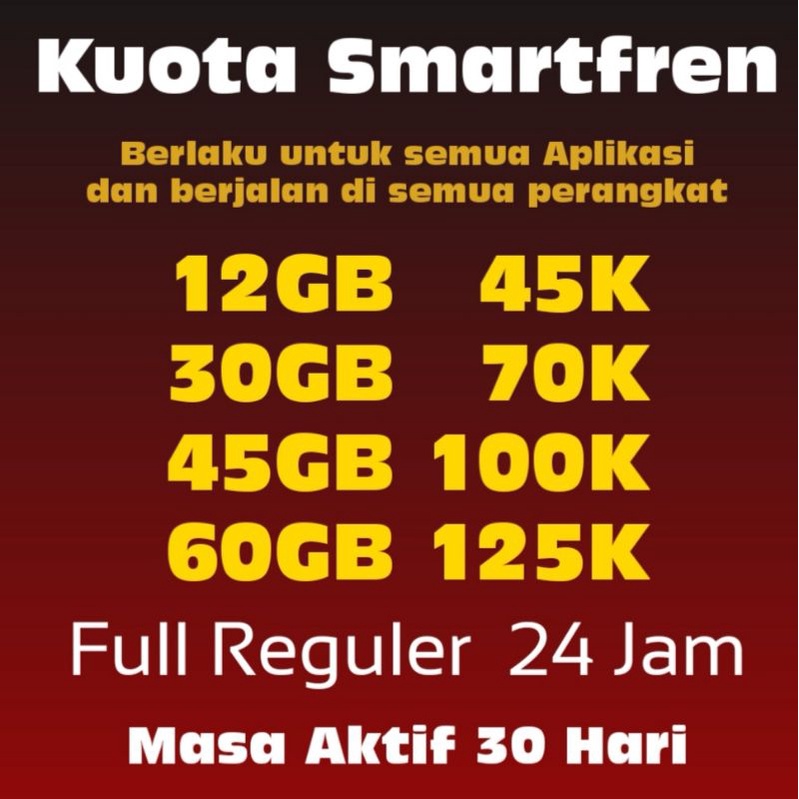 Voucher Smartfren Kuota Data Nonstop Inject / Isi Langsung / Tembak Kuota / Kode Via Chat