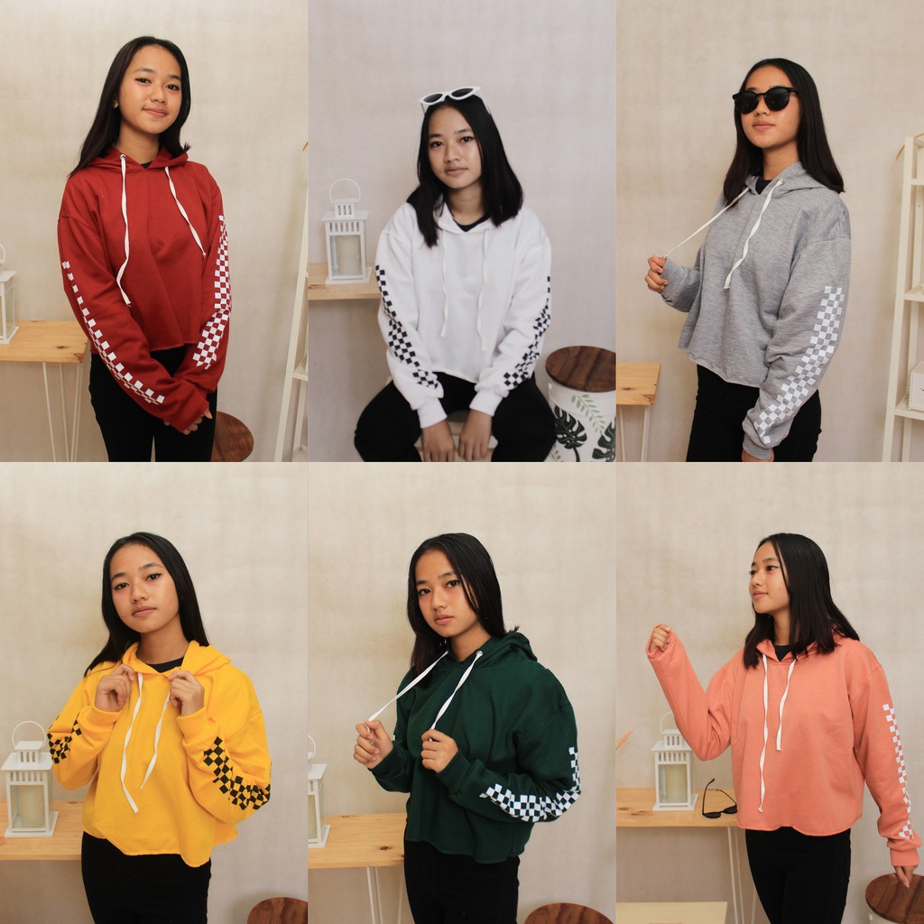 Sweater Crop Hoodie M0tif CATUR TANGAN  // Sweater Wanita korean