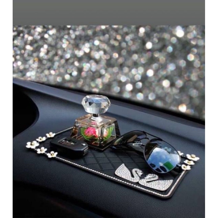 anti selip tatakan mobil alas swan angsa bunga lily Alas / Tatakan Anti Selip slip Mat Dashboard Mobil Bingkai Bling Bling BESAR 15 x 29cm