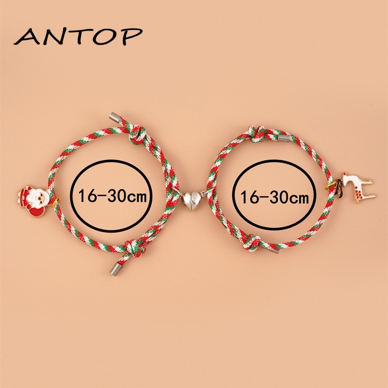 2 Pcs Beberapa Magnet Gelang Menarik Santa Claus Kreatif Adjustable Pesona Gelang Cinta Hadiah Natal ANTOP