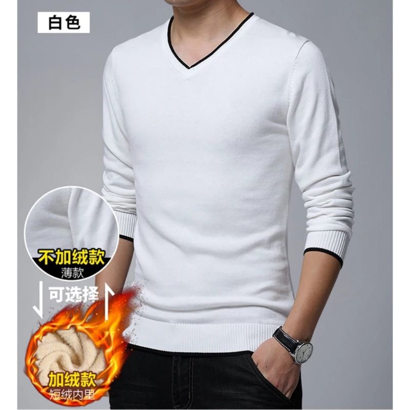 Bisa COD - Baju Sweater V Neck Pria Lengan Panjang