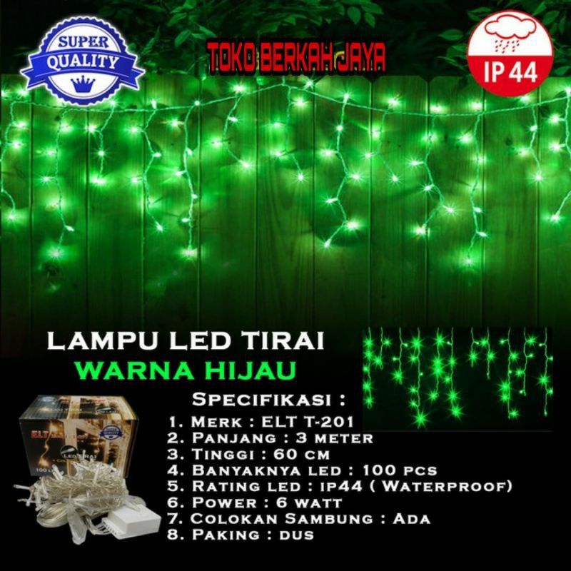 Lampu Natal Tirai / Lampu tumbler Tirai / Lampu LED tirai  / Lampu Dekorasi / Lampu Tumblr Hijau