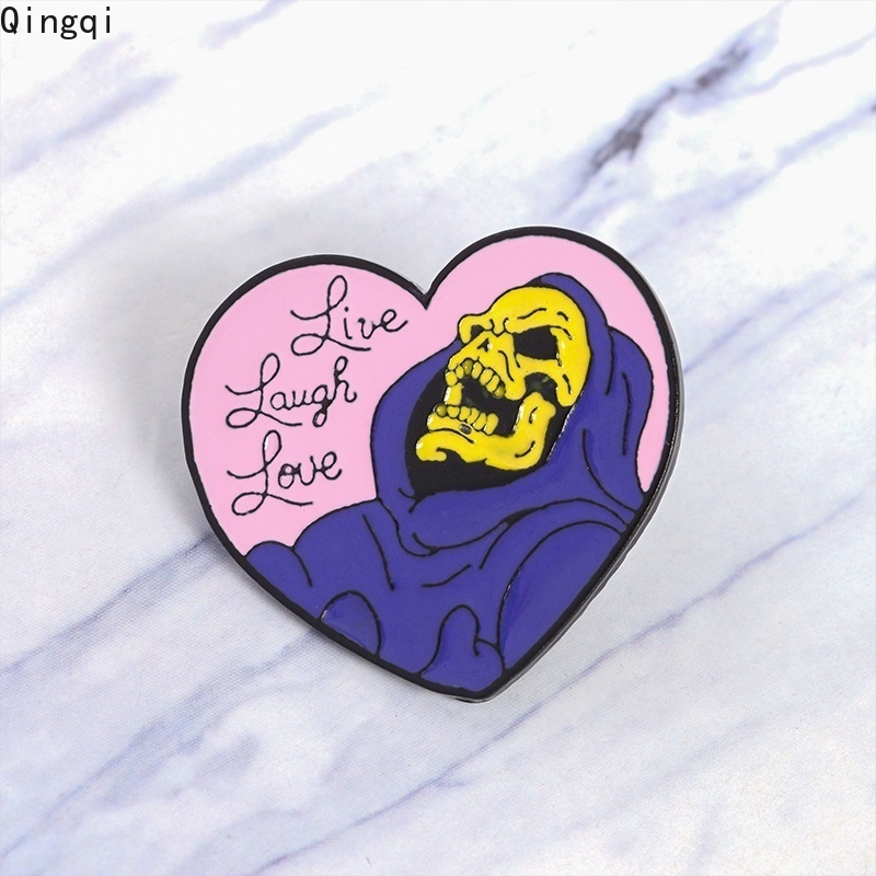 Sk Bros Pin Enamel Bentuk Tengkorak Tertawa Tulisan Live Love Untuk Hadiah Halloween