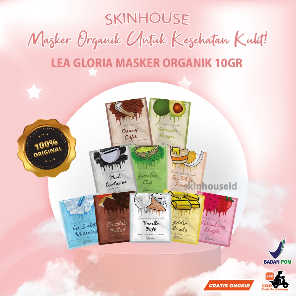 Skinhouseid Lea Gloria Masker Wajah Organik 10GR Perawatan Kecantikan Murah Berkualitas BPOM