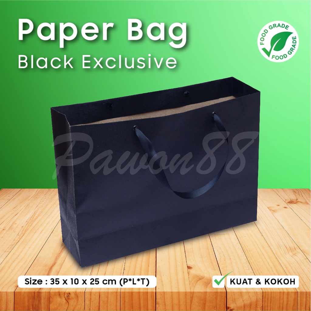 

Paper Bag HITAM - Paper Bag Polos Tali PITA - 35 x10 x 25 cm (12 pcs)