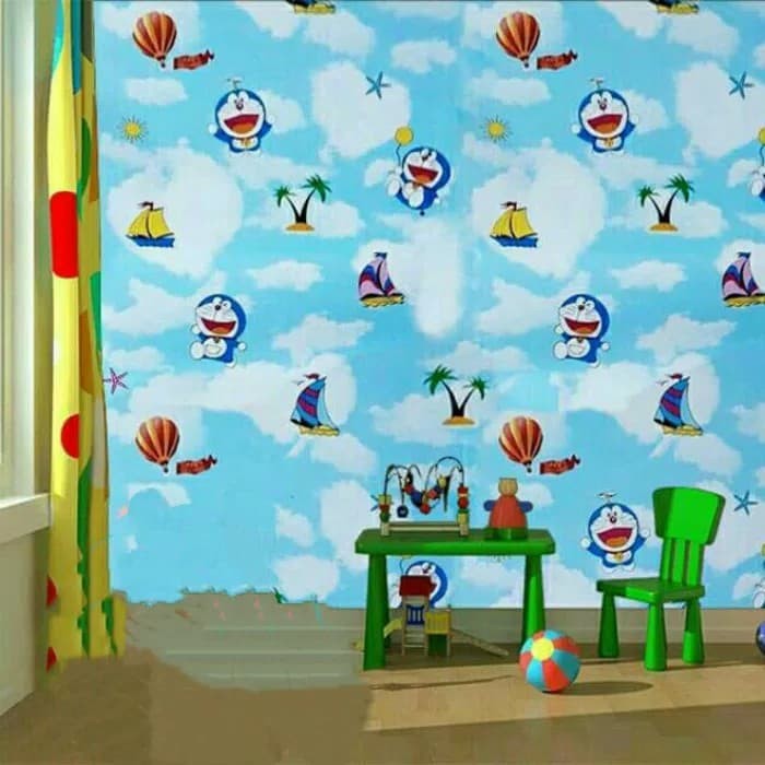 Wallpaper Sticker Dinding Motif Doraemon Pantai Ukuran Panjang 10Meter x Lebar 45CM