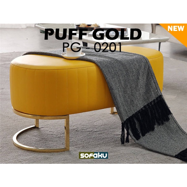 Puff Gold PG-0201 - Bench Kamar Gold Nuansa Mewah - Ottoman Kaki Gold Bench Salon - Sofa Salon Mini 