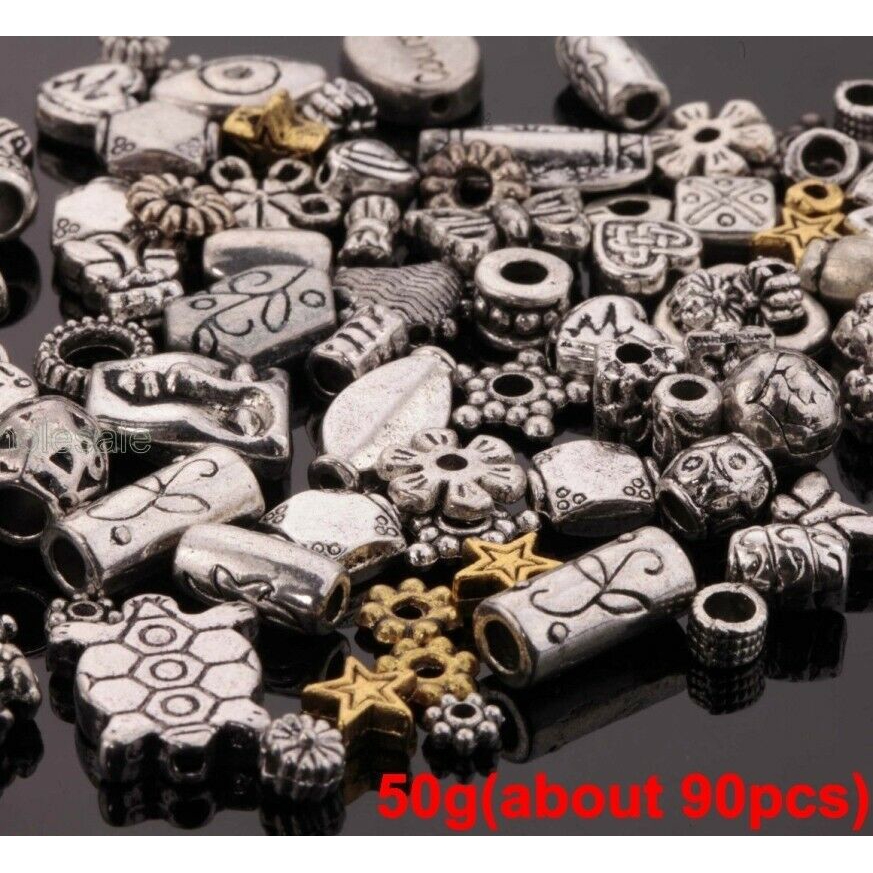 90pcs Manik-Manik Spacer Tibet Warna Silver Untuk Membuat Perhiasan Diy