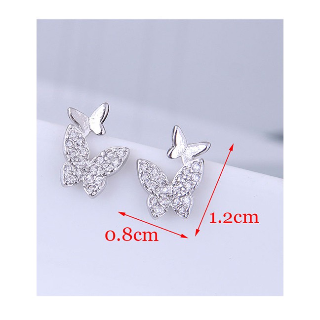 LRC Anting Tusuk Fashion Silver Copper Plated Gold Glitter Diamond Earrings A59093