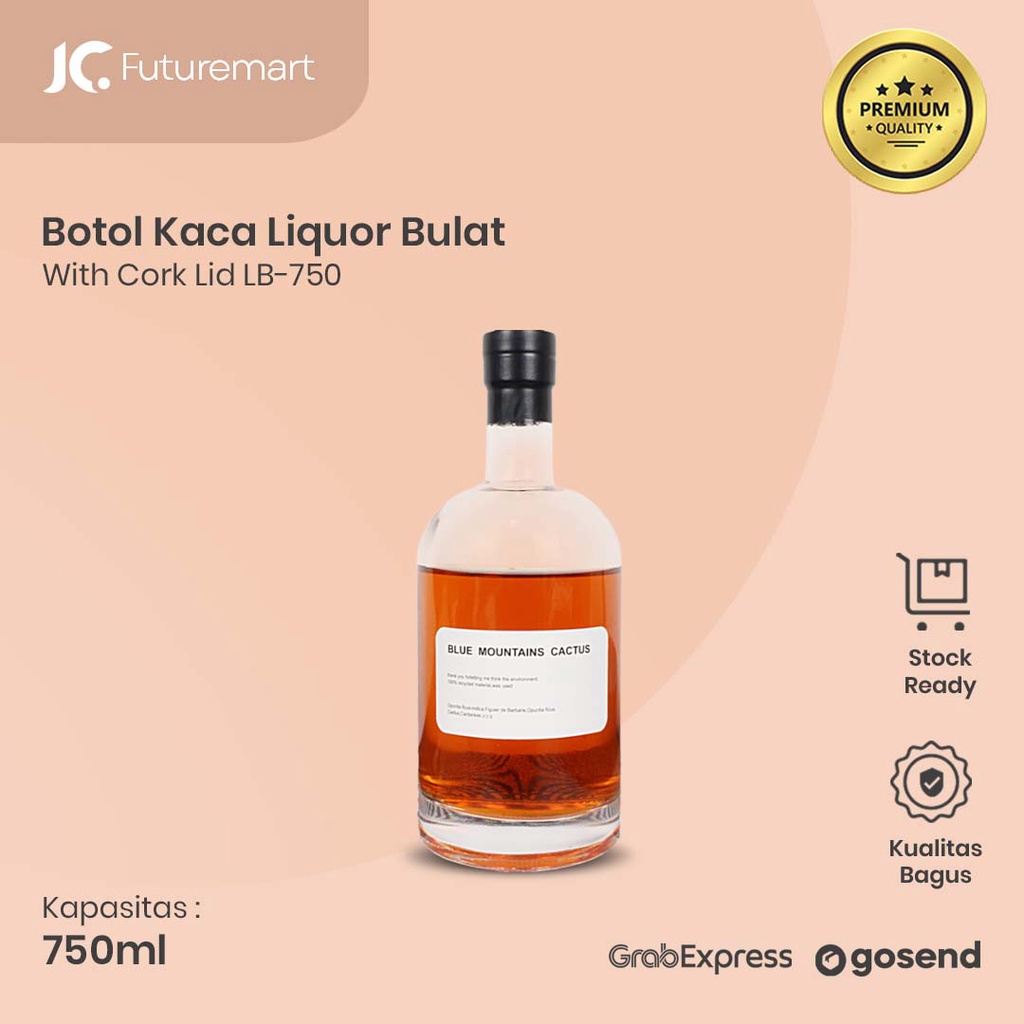 BOTOL KACA LIQUOR BULAT 750ML LB-750 GLASS BOTTLE TUTUP CORK