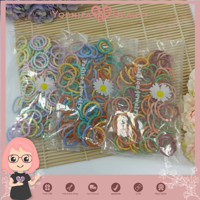 Ikat Rambut Korea 100 Pcs Mini Warna Warni Lucu Imut Anak Perempuan